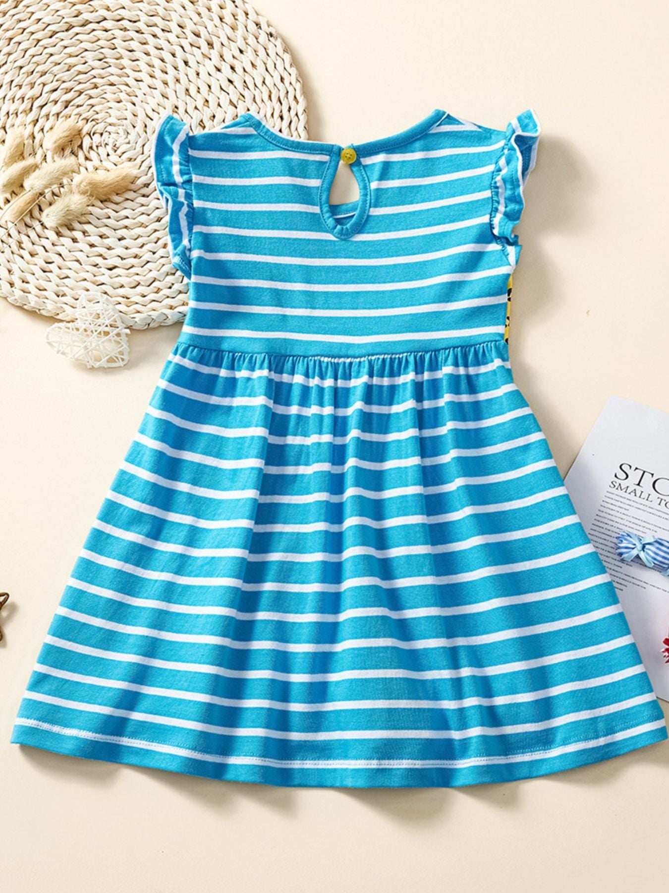 Children's Striped Animal Print Ruffle Sleeve Dress