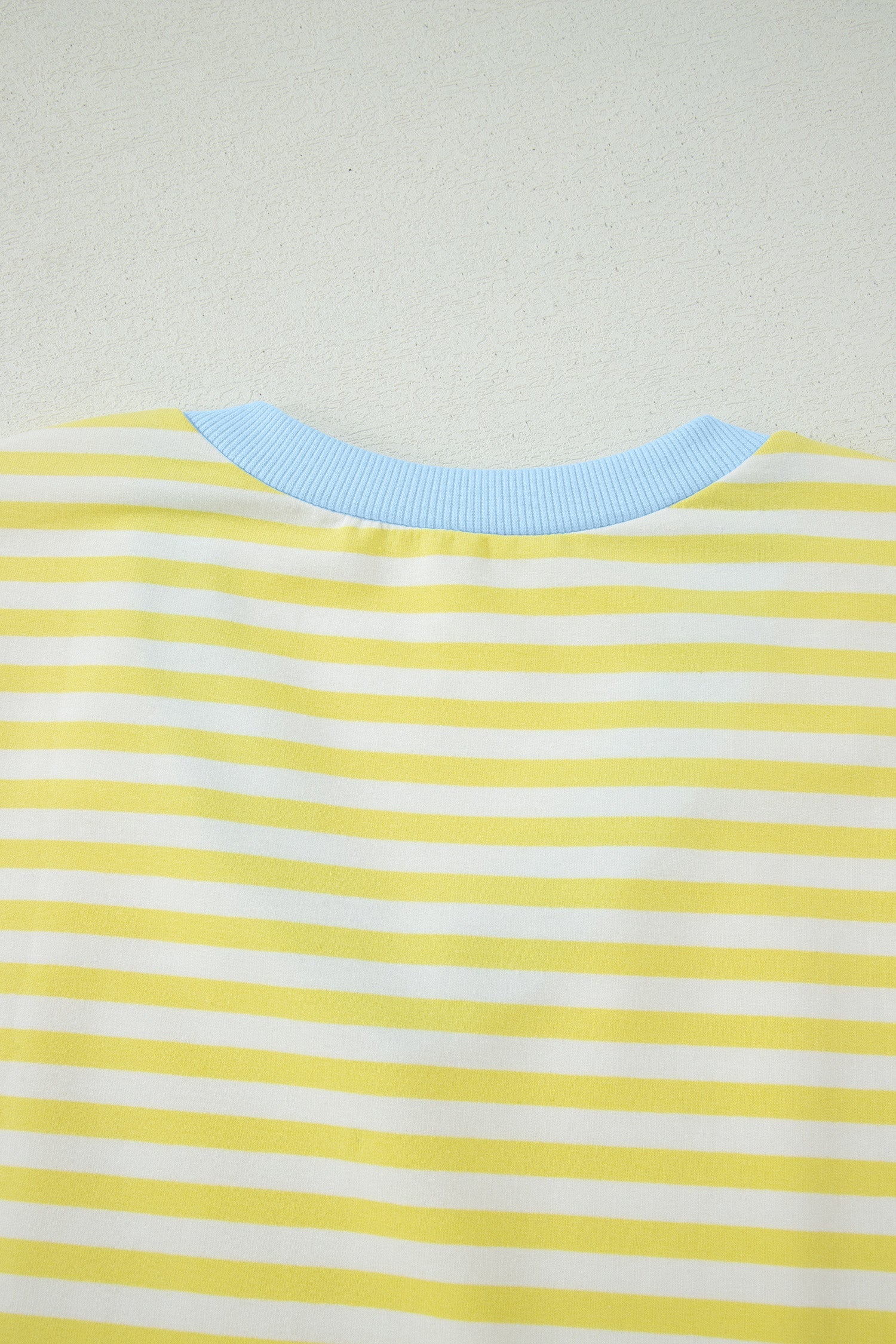 Yellow Stripe Colorblock Trim V Neck Tee Drawstring Elastic Waist Short Set