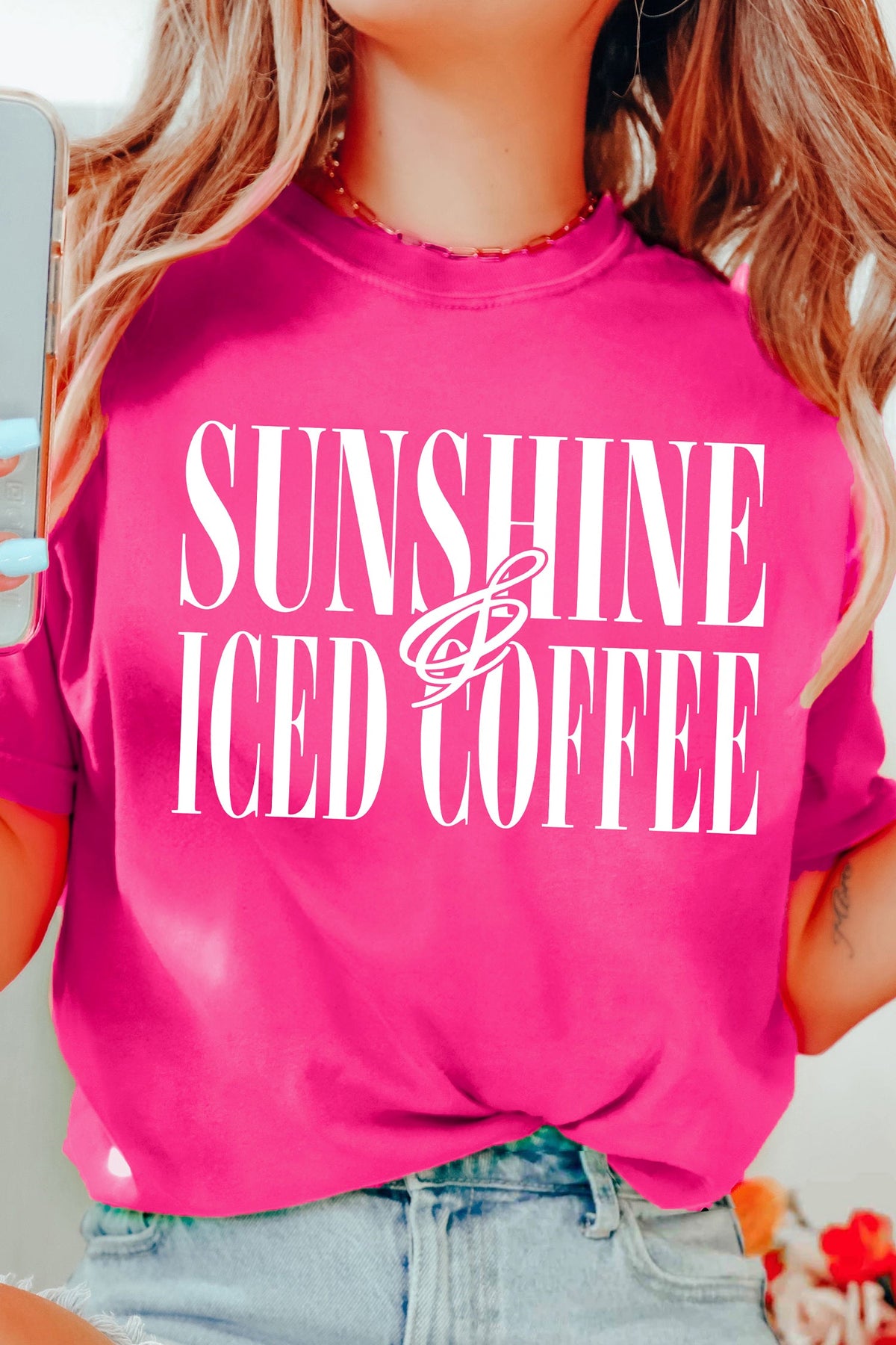 Rose Red SUNSHINE ICED COFFEE Casual Summer T Shirt