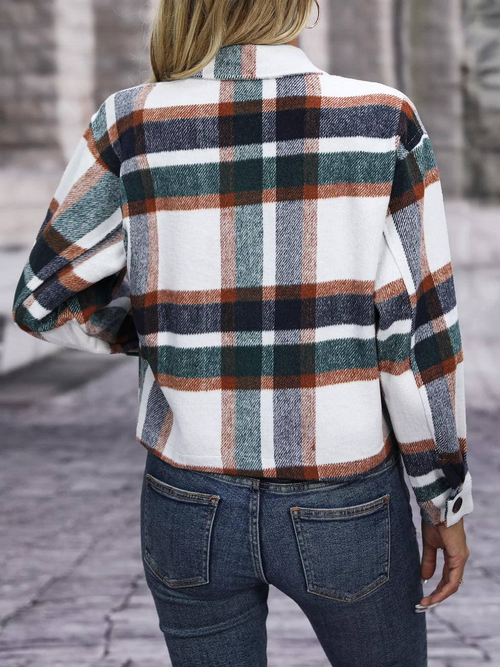 Plaid Oversized Button-Up Cropped Jacket
