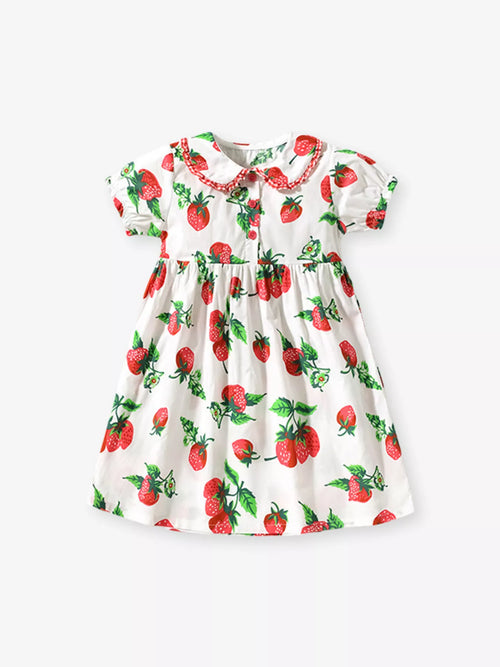 Children's Strawberry Print Peter Pan Collar Dress
