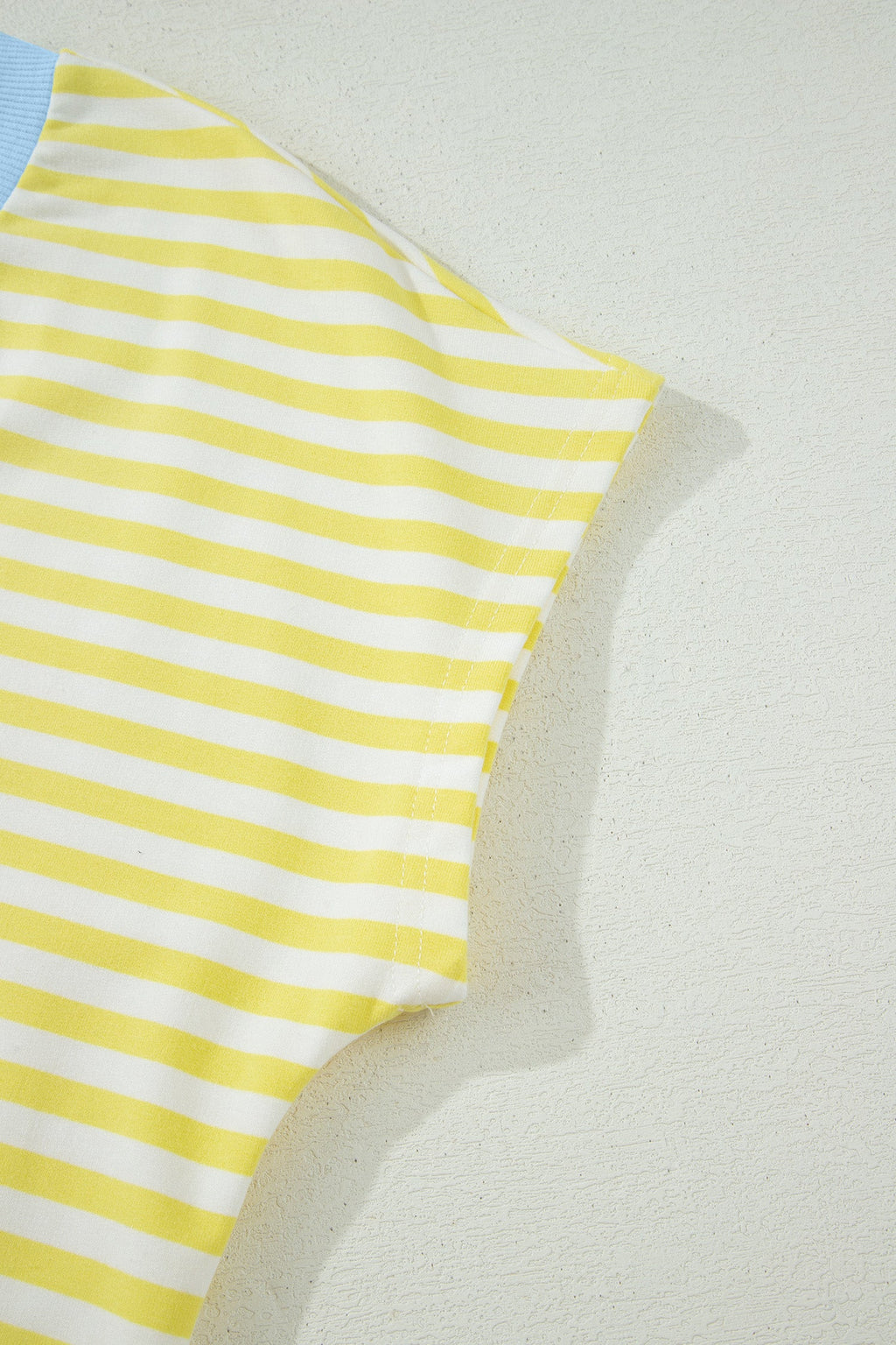 Yellow Stripe Colorblock Trim V Neck Tee Drawstring Elastic Waist Short Set