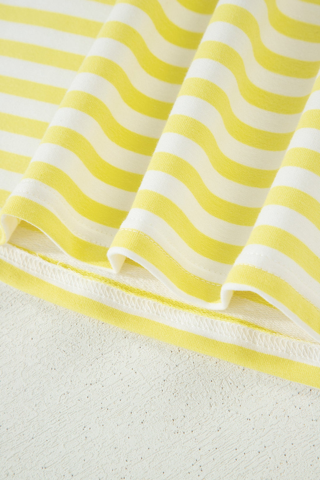 Yellow Stripe Colorblock Trim V Neck Tee Drawstring Elastic Waist Short Set