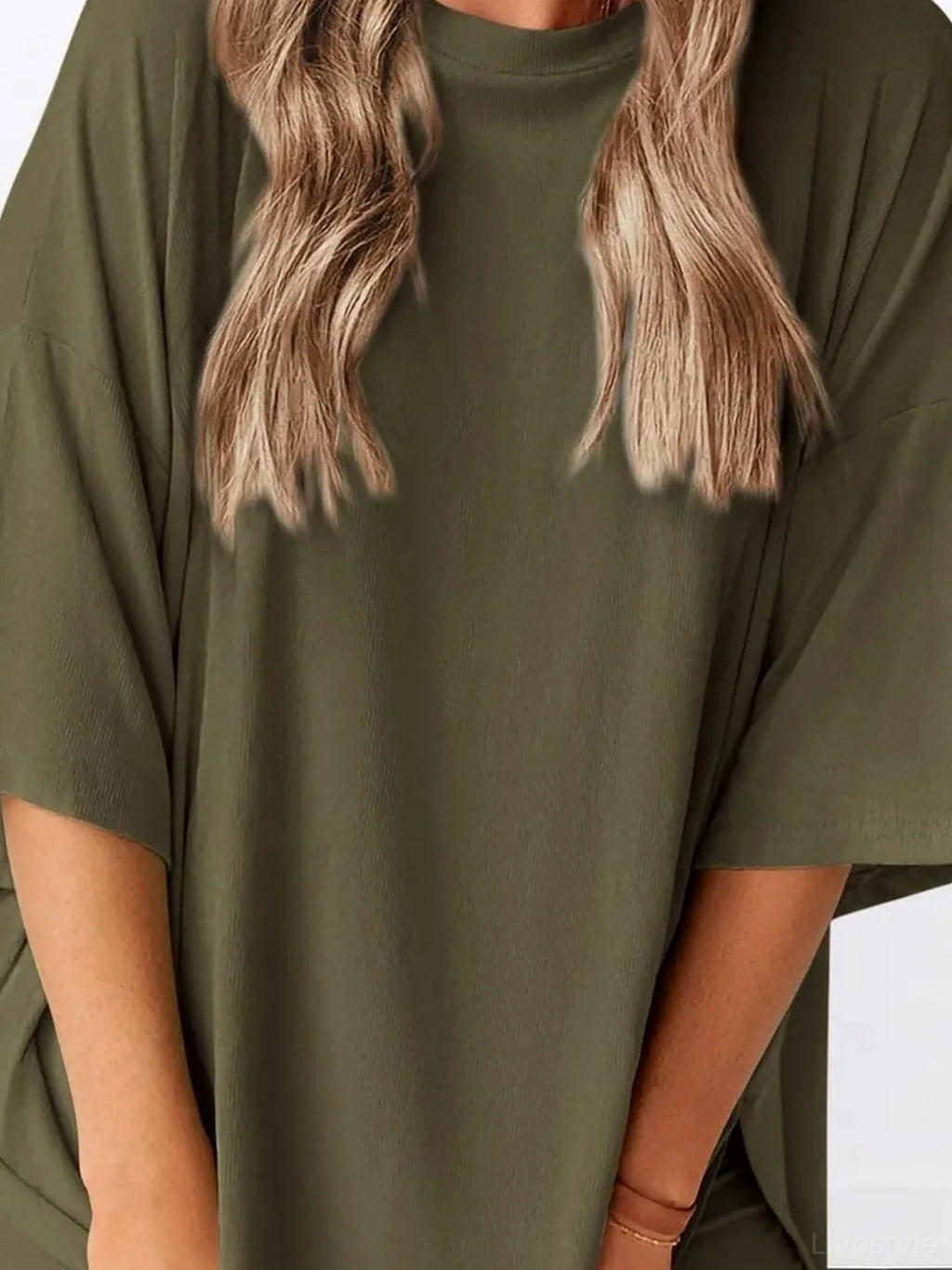 Oversized Slit Round Neck Top and Shorts Lounge Set