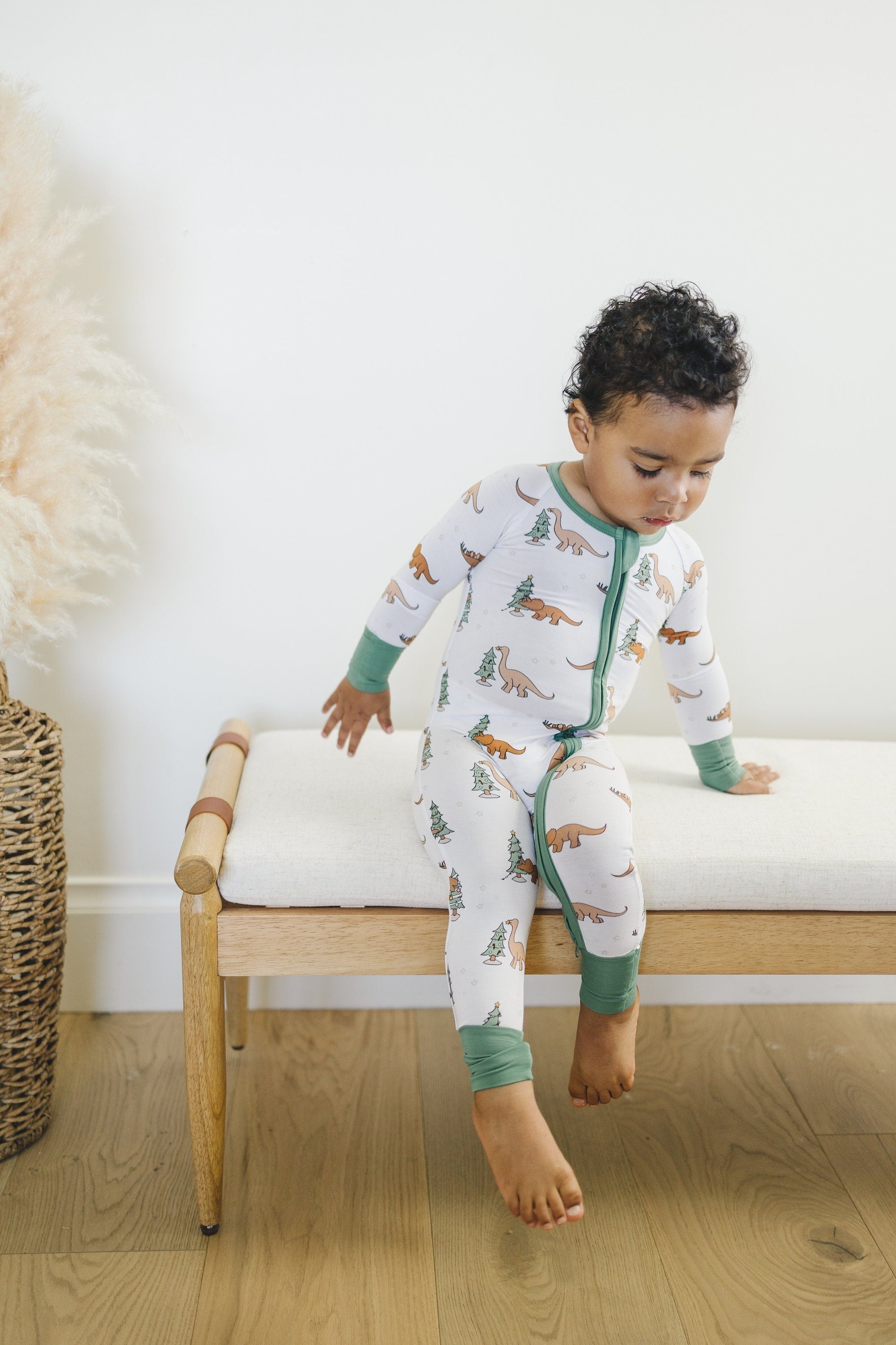 Christmas Tree-Rex Dino Bamboo Zippy Romper *Newborn left